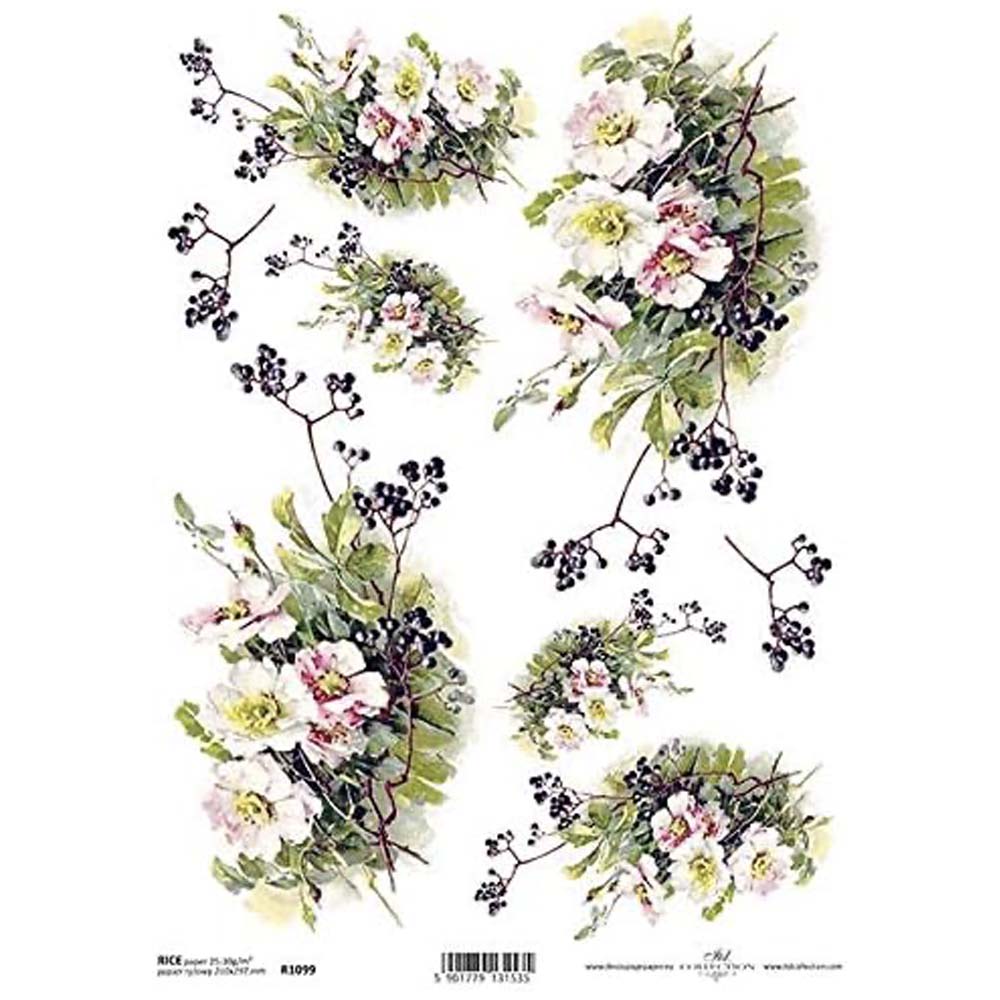 More Pink Blossoms Floral Rice Paper A4 ITD Rice Paper for Decoupage