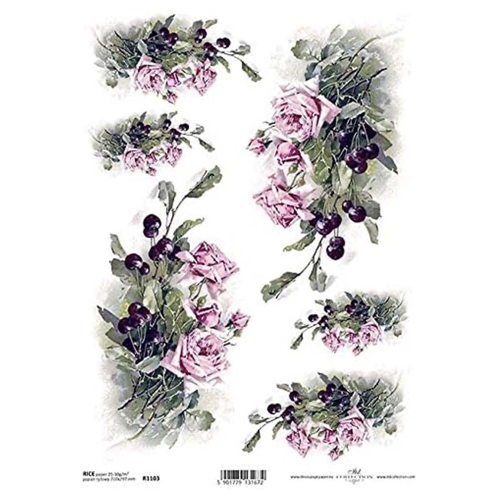Pink Roses Rice Paper A4 ITD Rice Paper for Decoupage