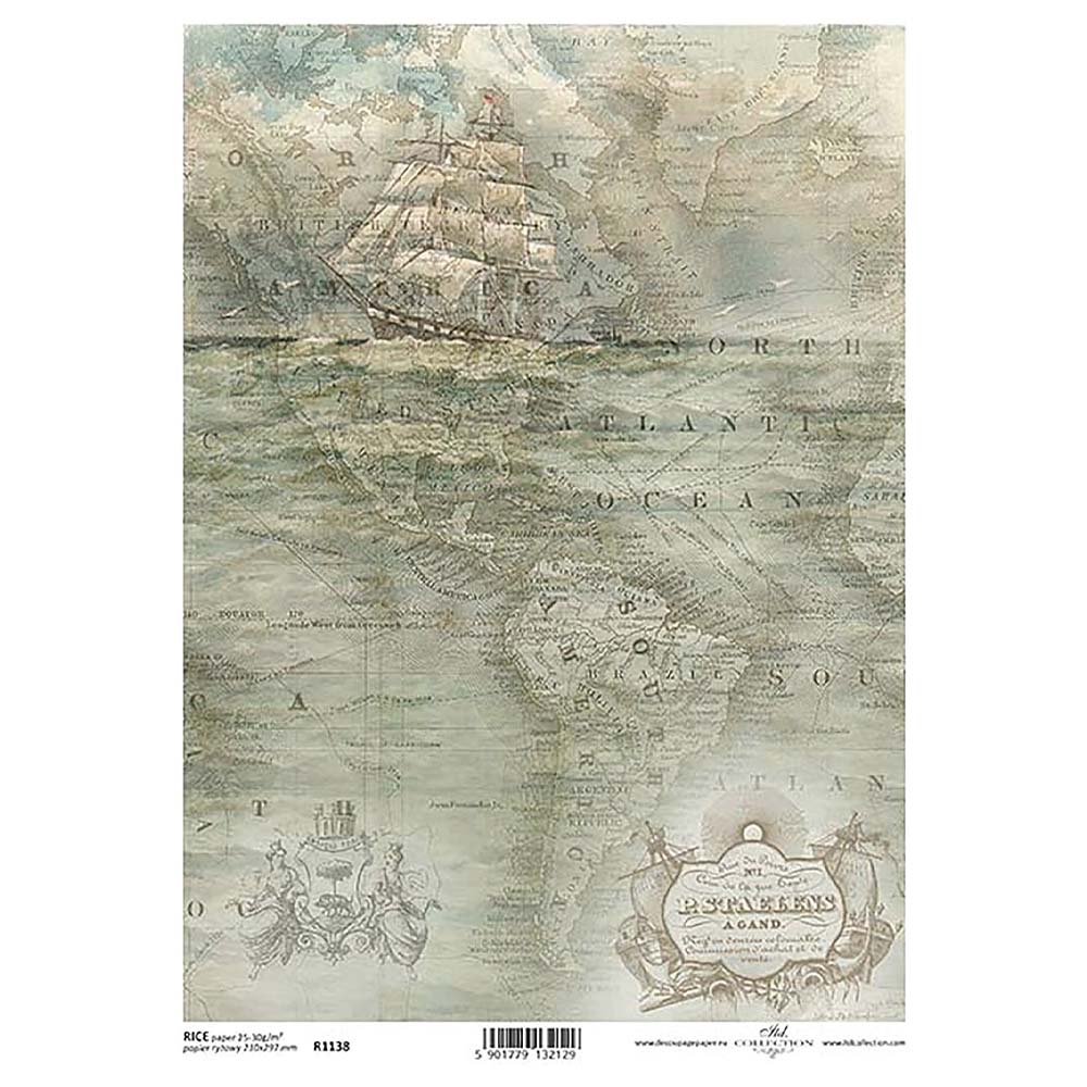 Sea Maps Sailing Ship Rice Paper A4 ITD Rice Paper for Decoupage