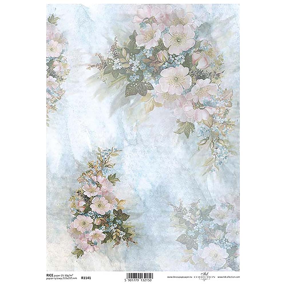 Blue Bouquets Rice Paper A4 ITD Rice Paper for Decoupage