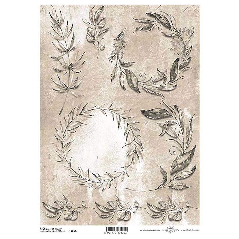 Cream Floral Wreaths Rice Paper A4 ITD Rice Paper for Decoupage