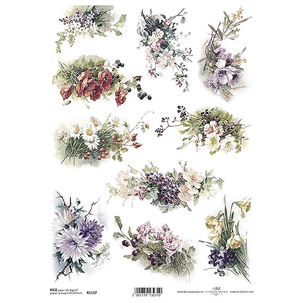 Floral Posies Rice Paper A4 ITD Rice Paper for Decoupage