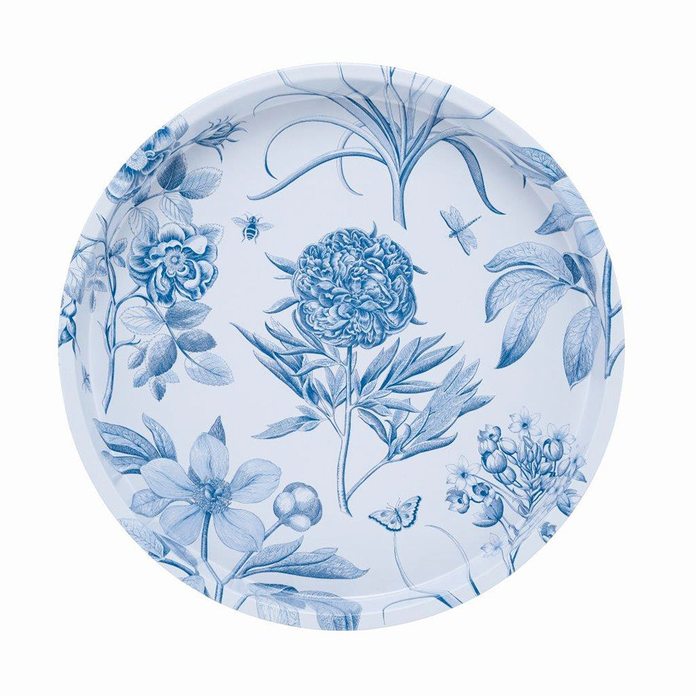 Sanderson Etchings & Roses Blue Deepwell Tin Tray - 300 (d) mm
