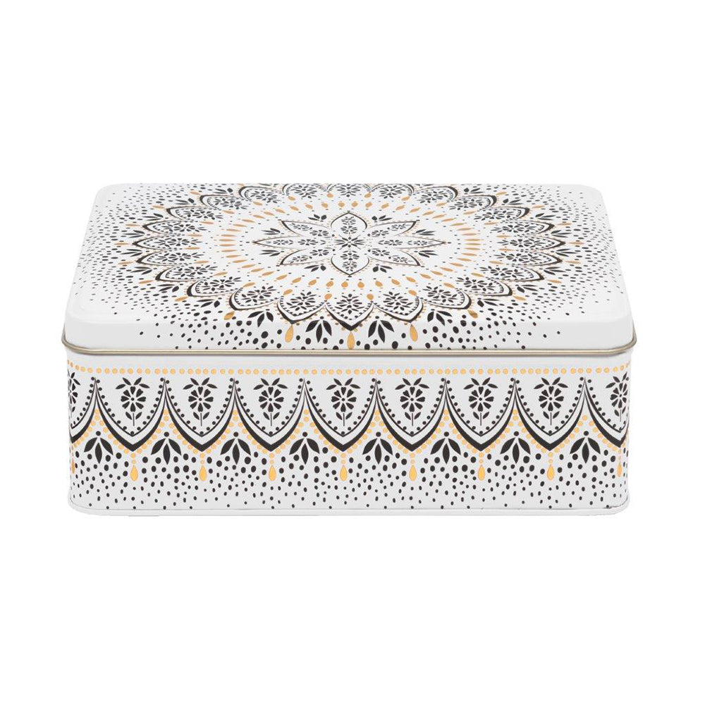 Sara Miller - Artisanne Noir Black White Gold Deep Rectangular Tin 195 x 154 x 75mm