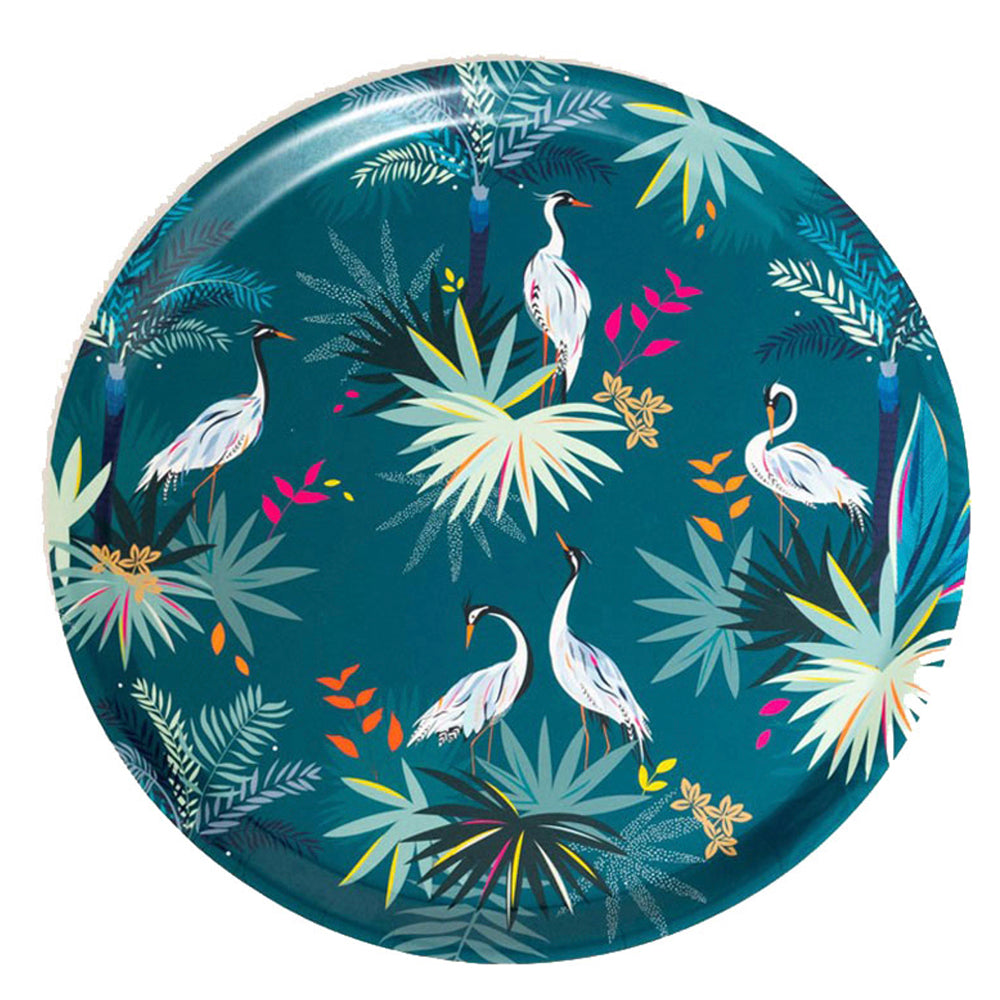 Sara Miller Teal Heron Birch Wood Tray 380 mm diameter