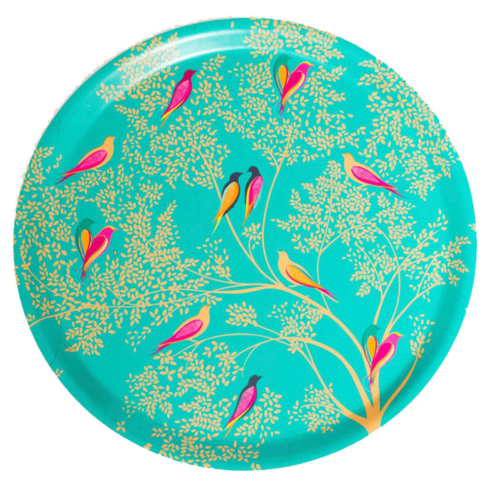 Sara Miller Green Birds Birch Wood Tray 380 mm diameter