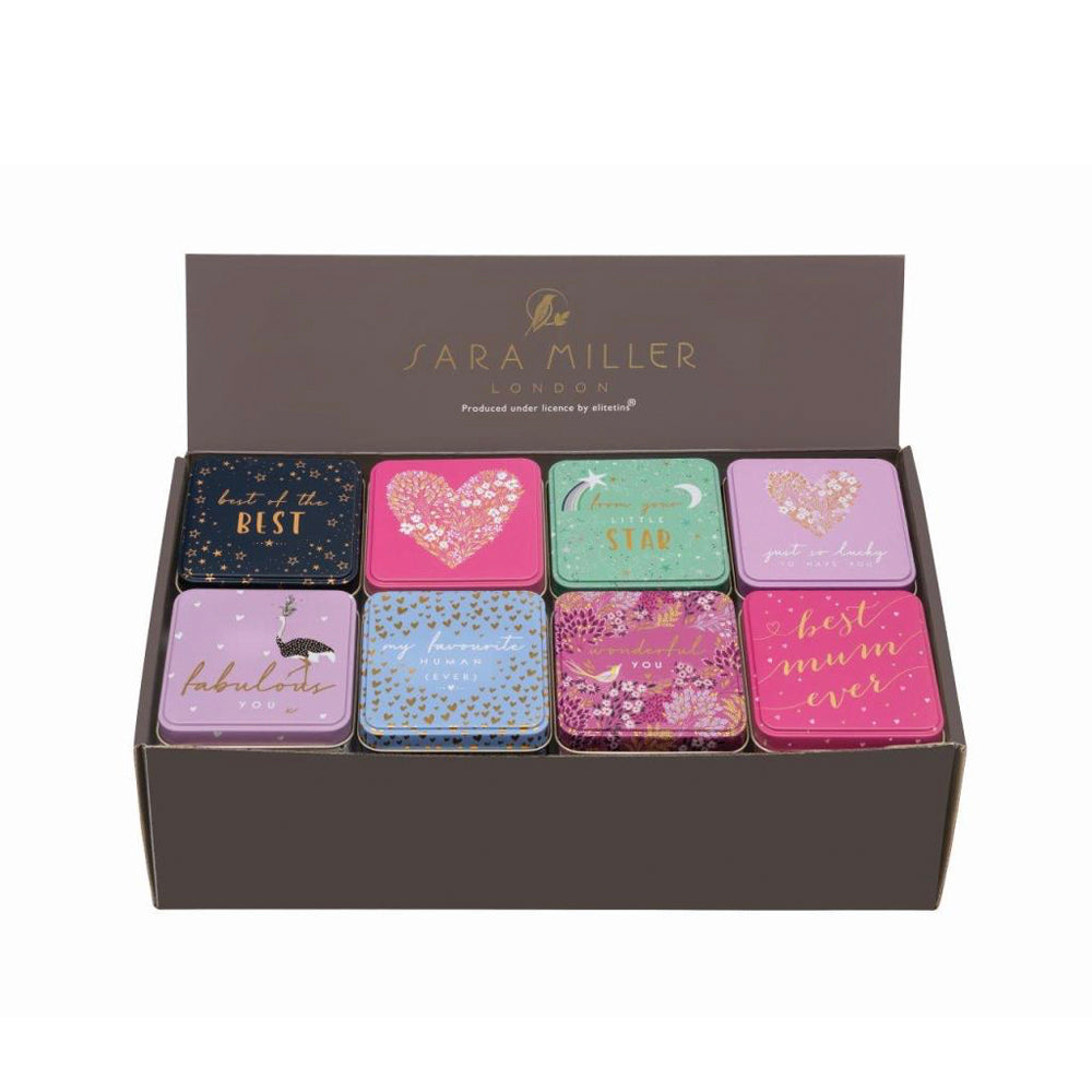 Sara Miller - Little Gestures Small Square Tins A set of 8 assorted tins 86 x 86 x 37mm