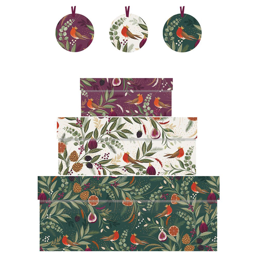 Sara Miller Figs and Ferns Nest of 3 Gift Boxes Size: small 165 x 50 x 110mm Medium: 230 x 90 x 165mm Large: 310 x 130 x 225mm
