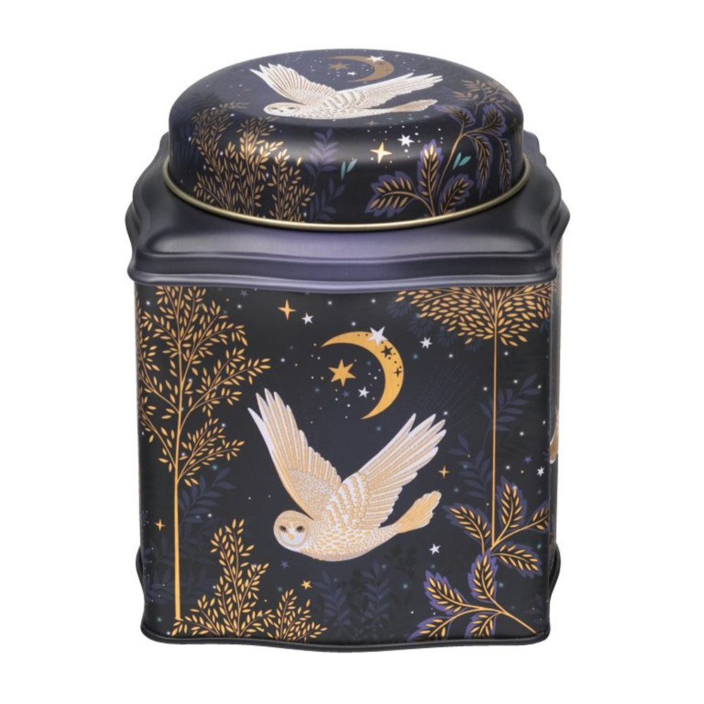 Sara Miller Magical Night Owl and Moon Tin Tea Caddy 105 x 105 x 110 mm