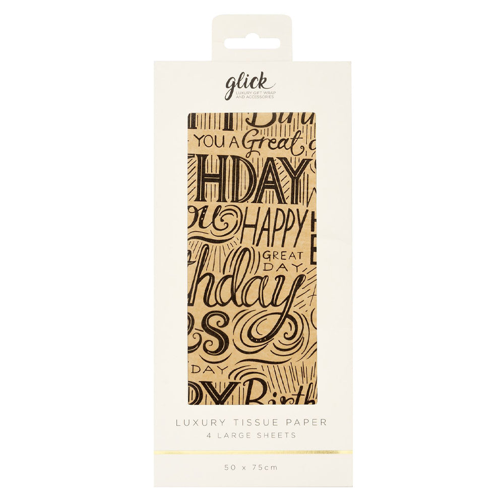 Birthday Kraft 4 sheets tissue wrapping paper 50 x 75 cm