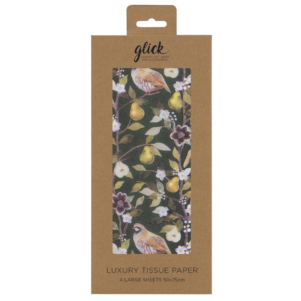 Partridge in a Pear Tree Christmas Glick 4 sheets tissue wrapping paper 50 x 75 cm