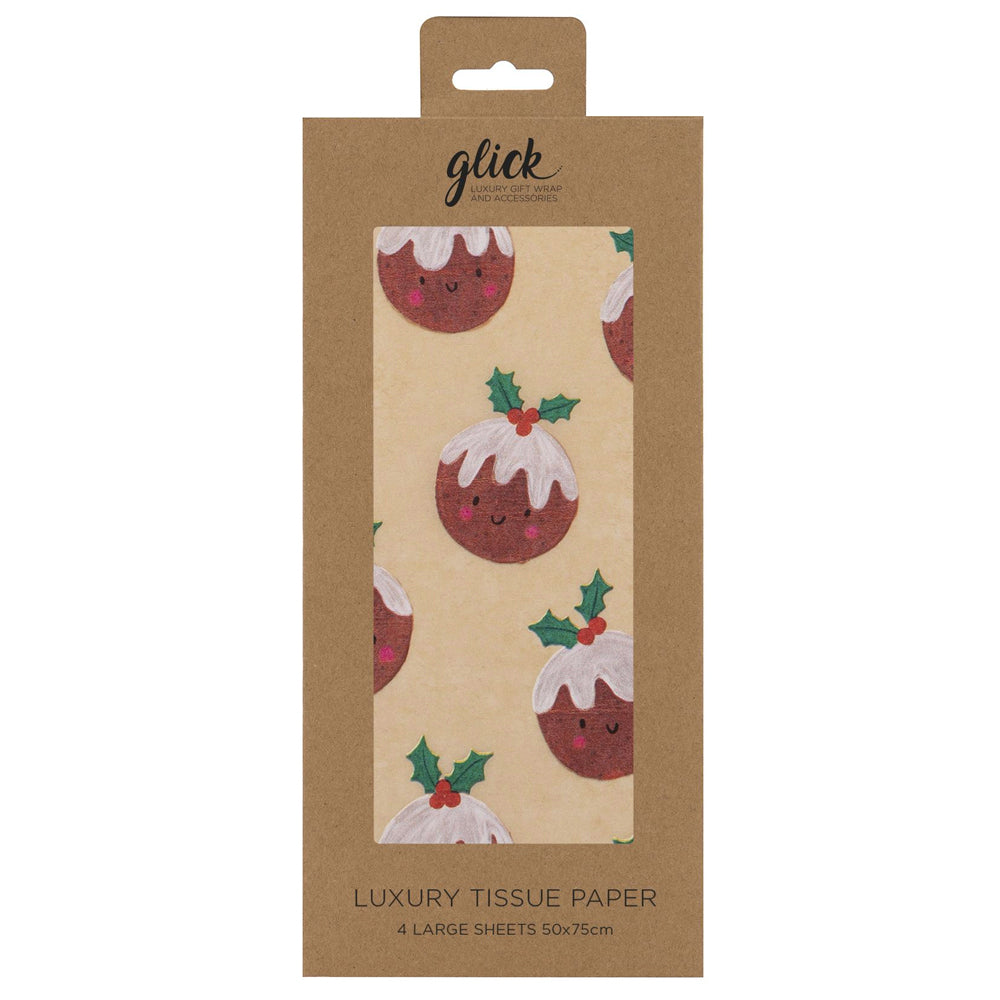 Jolly Puds Christmas Pudding Kraft Christmas Glick 4 sheets tissue wrapping paper 50 x 75 cm