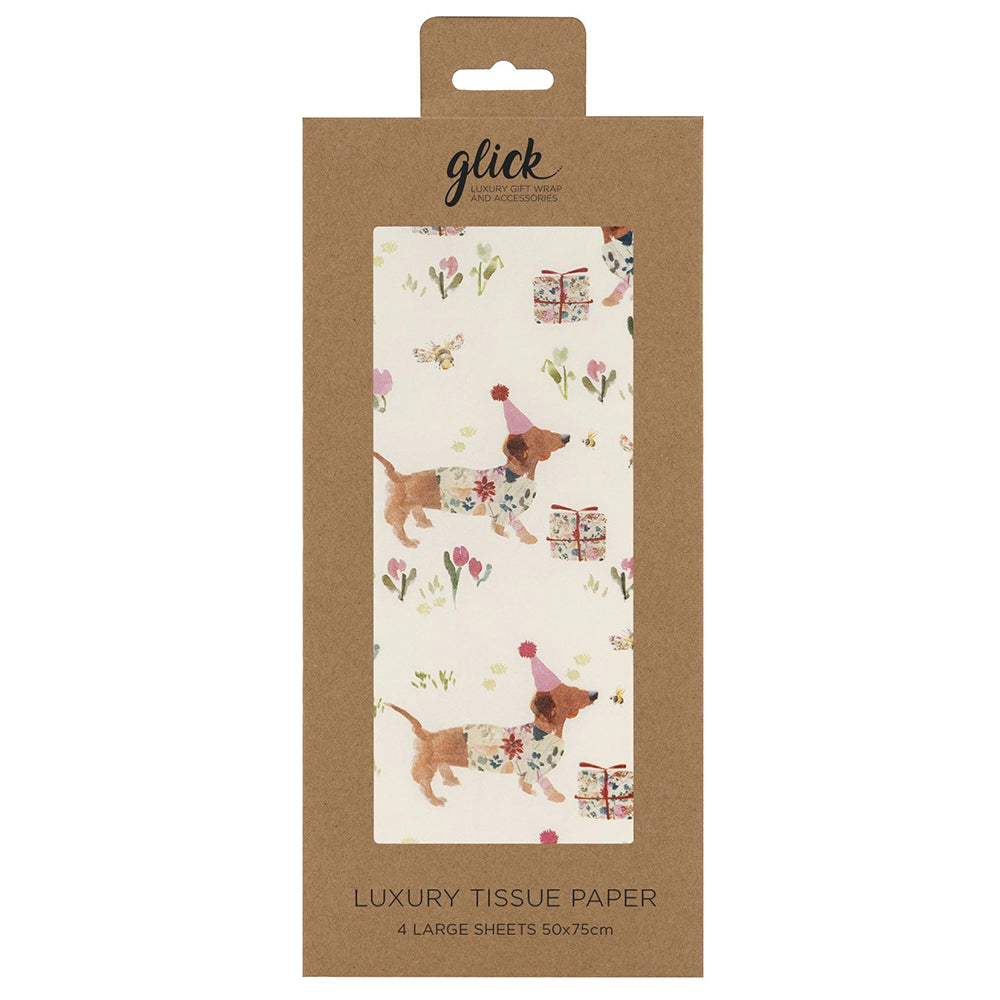 Birthday Sausage Dog Glick 4 sheets tissue wrapping paper 50 x 75 cm