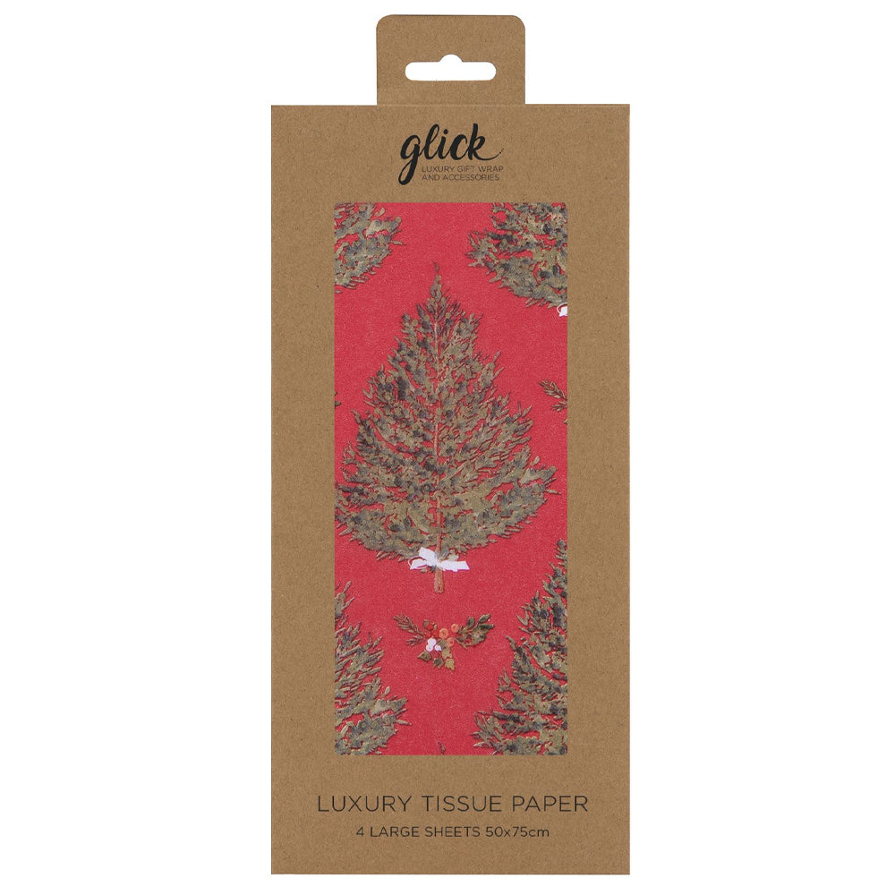 Fir TREEs RED Christmas Glick 4 sheets tissue wrapping paper 50 x 75 cm