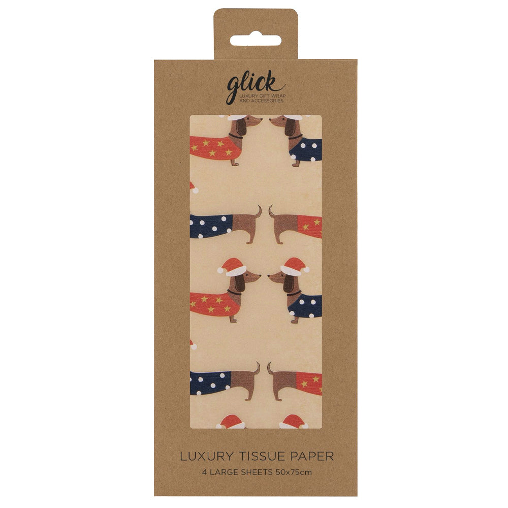 Dachshund Sausage Dog Kraft Christmas Glick 4 sheets tissue wrapping paper 50 x 75 cm