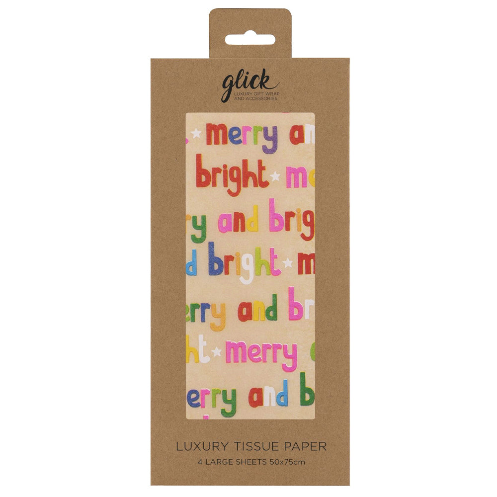 Merry & Bright Kraft Christmas Glick 4 sheets tissue wrapping paper 50 x 75 cm