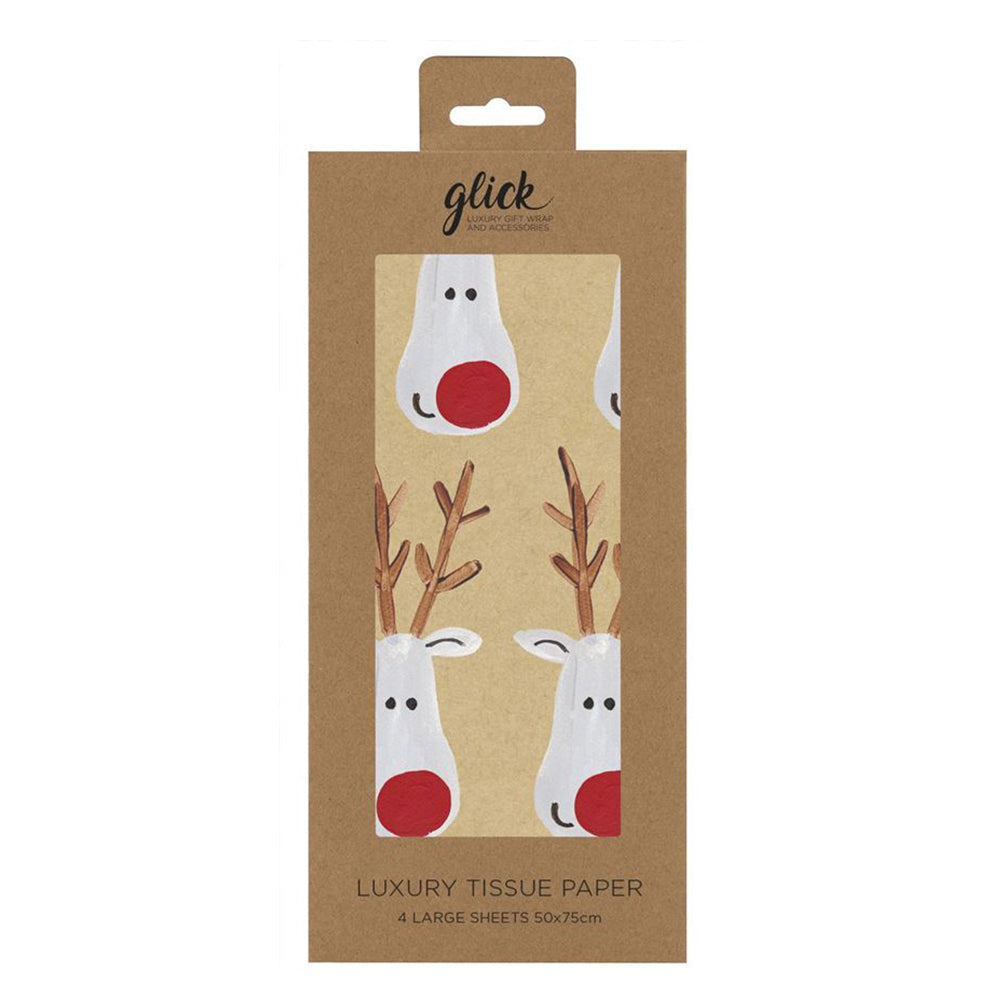 Reindeer Selfie Kraft Christmas Tissue Paper 4 Sheets of 50 x 75 cm Glick Tissue Wrapping Paper