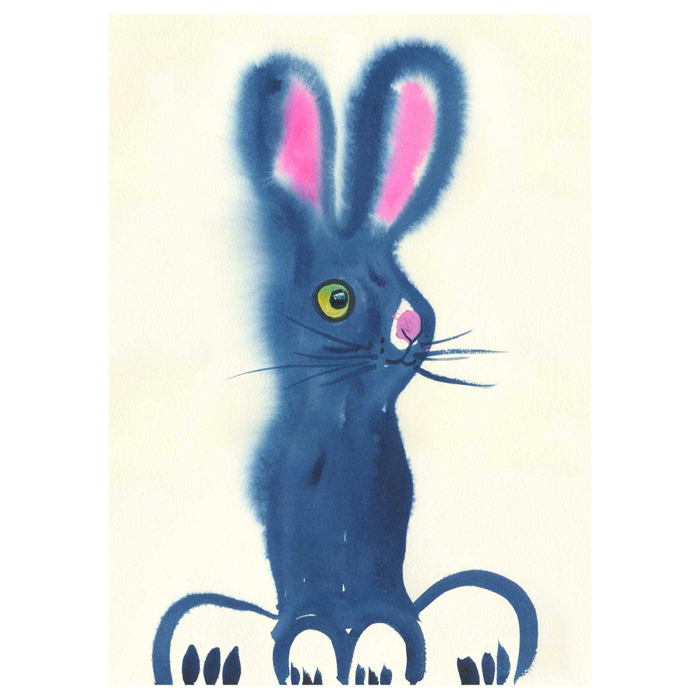 Blue Bunny Greeeting Card - Daniel Mackie Designs 7 x 5 inches wrapped in cello with envelope