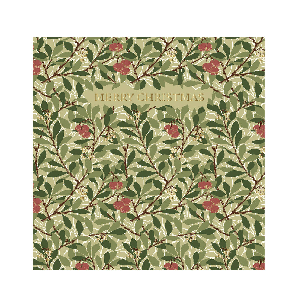 William Morris Single Embossed Christmas Card with Envelope 159 x 159 mm Red Berries
