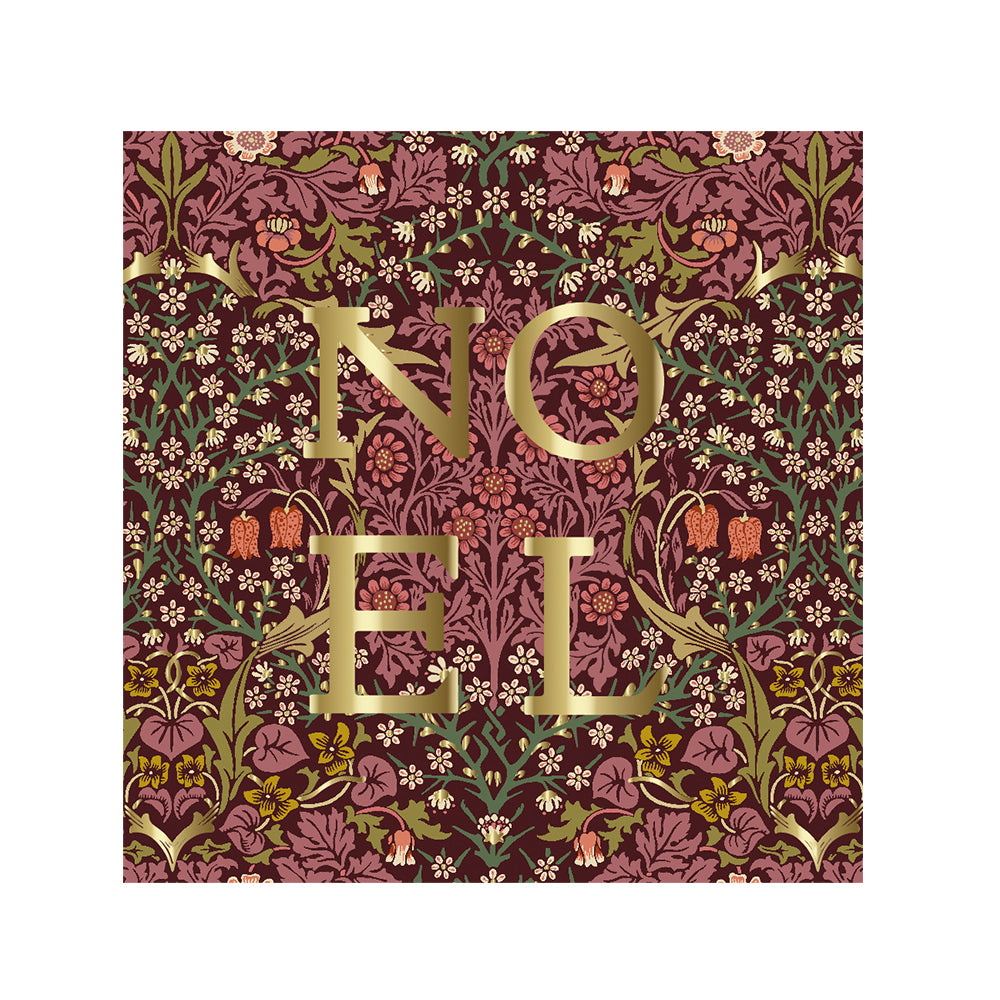 William Morris Single Embossed Christmas Card with Envelope 159 x 159 mm Christmas Floral Noel