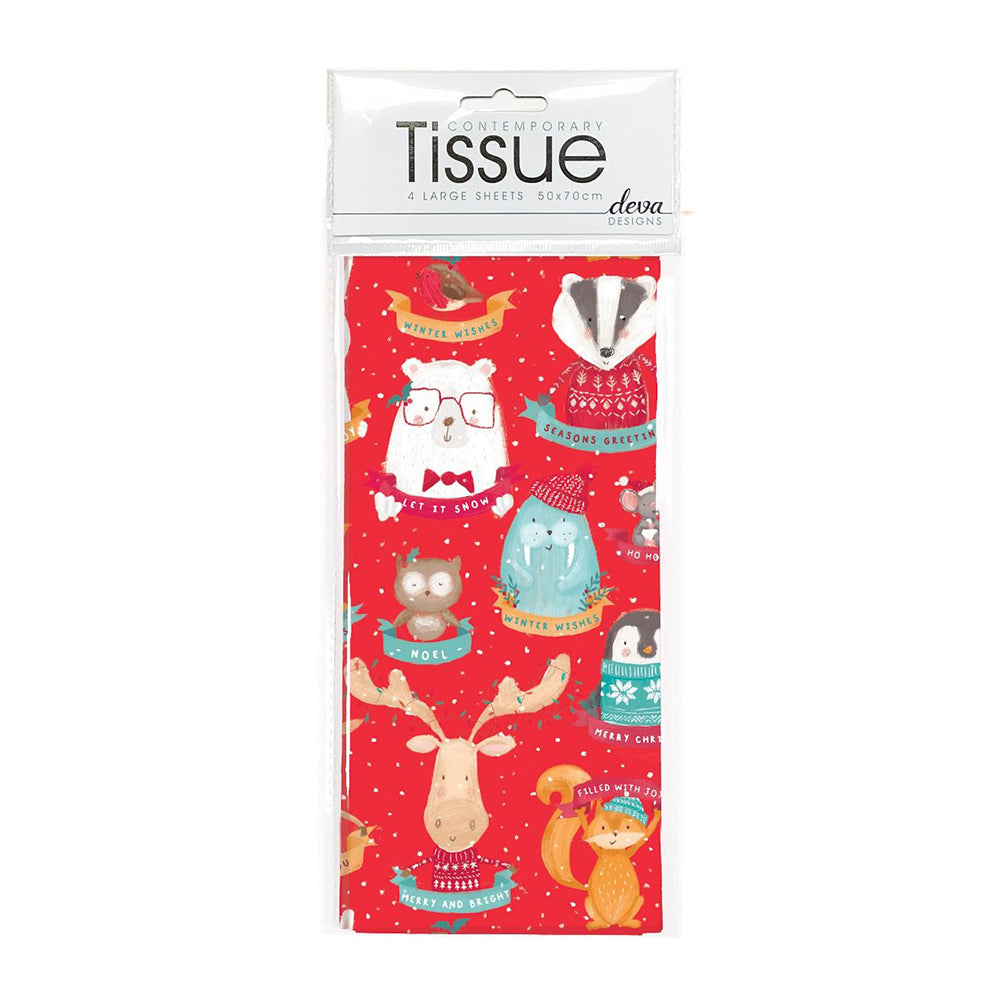 Animal Portraits Red Christmas Deva Tissue Wrap 4 sheets 50 x 70 cm
