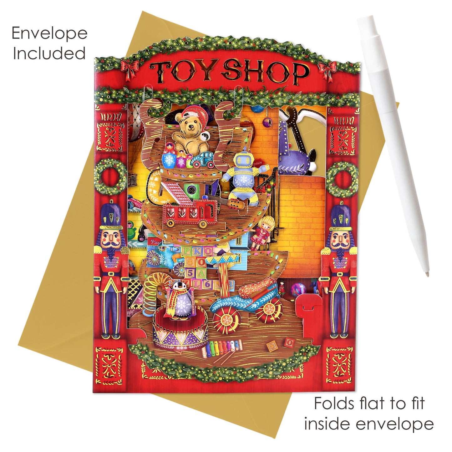 Christmas Toy Shop -14.5 x 19.5 x 12cm - 3 D Pop Up Swing Christmas Card Santoro