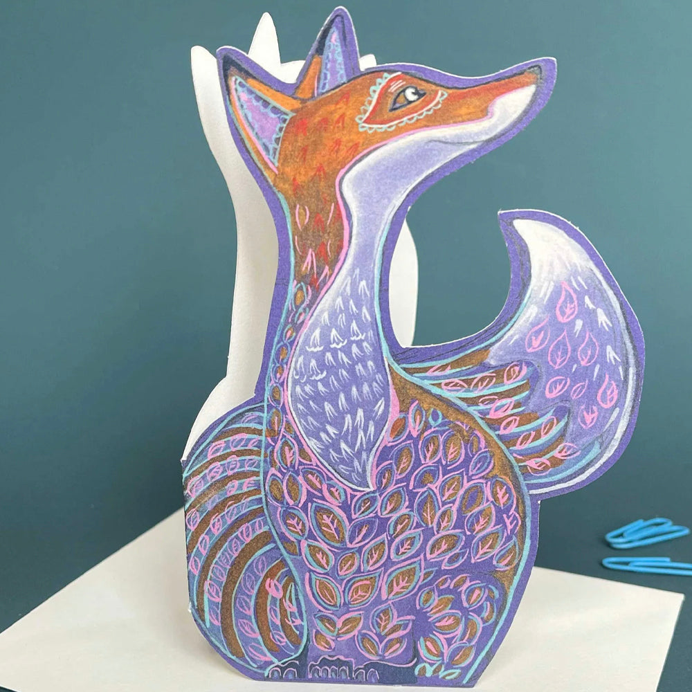 Red Fox Die Cut Greetings Card Daniel Mackie - 5 x 5 inches with envelope