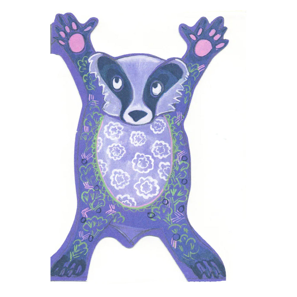 Star Jumping Badger Die Cut Greetings Card Daniel Mackie - 5 x 5 inches with envelope