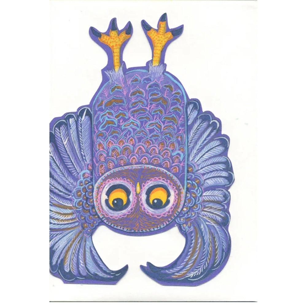 Owl Doing a Wing Stand Die Cut Greetings Card Daniel Mackie - 5 x 5 inches with envelope