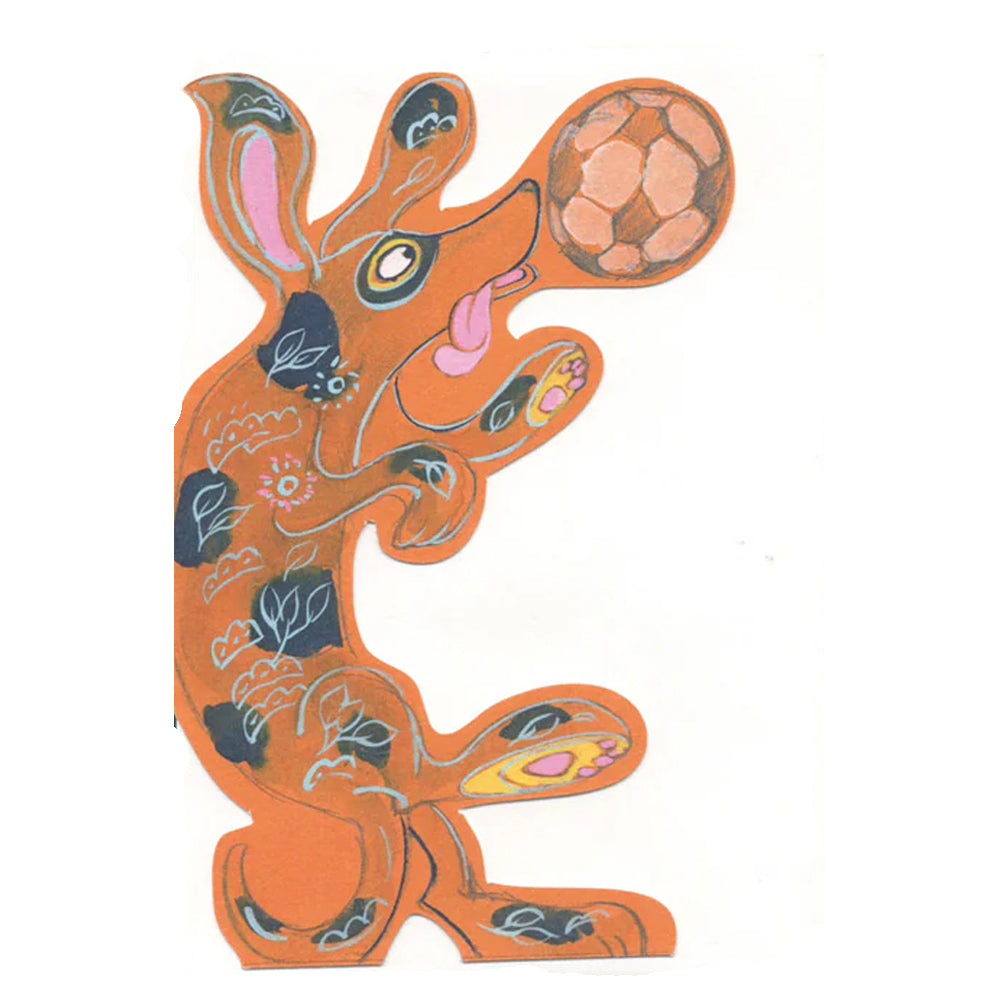 Dog Playing with a Ball Die Cut Greetings Card Daniel Mackie - 5 x 5 inches with envelope