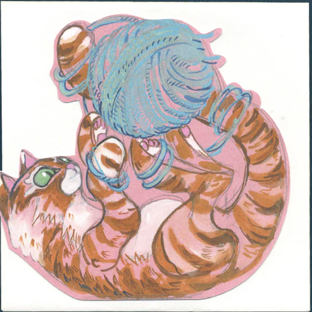 Cat Playing With a Ball of Wool Die Cut Greetings Card Daniel Mackie - 5 x 5 inches with envelope