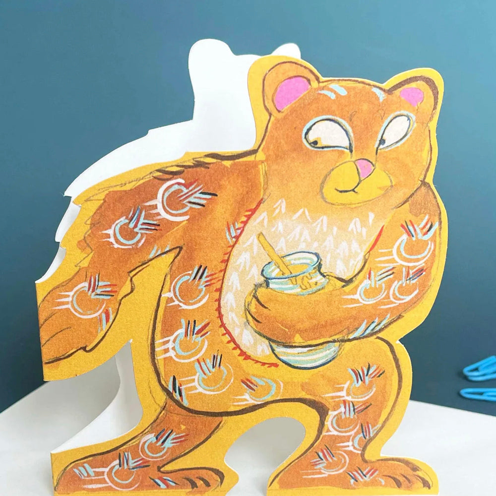 Bear Stealing Honey Die Cut Greetings Card Daniel Mackie - 5 x 5 inches with envelope