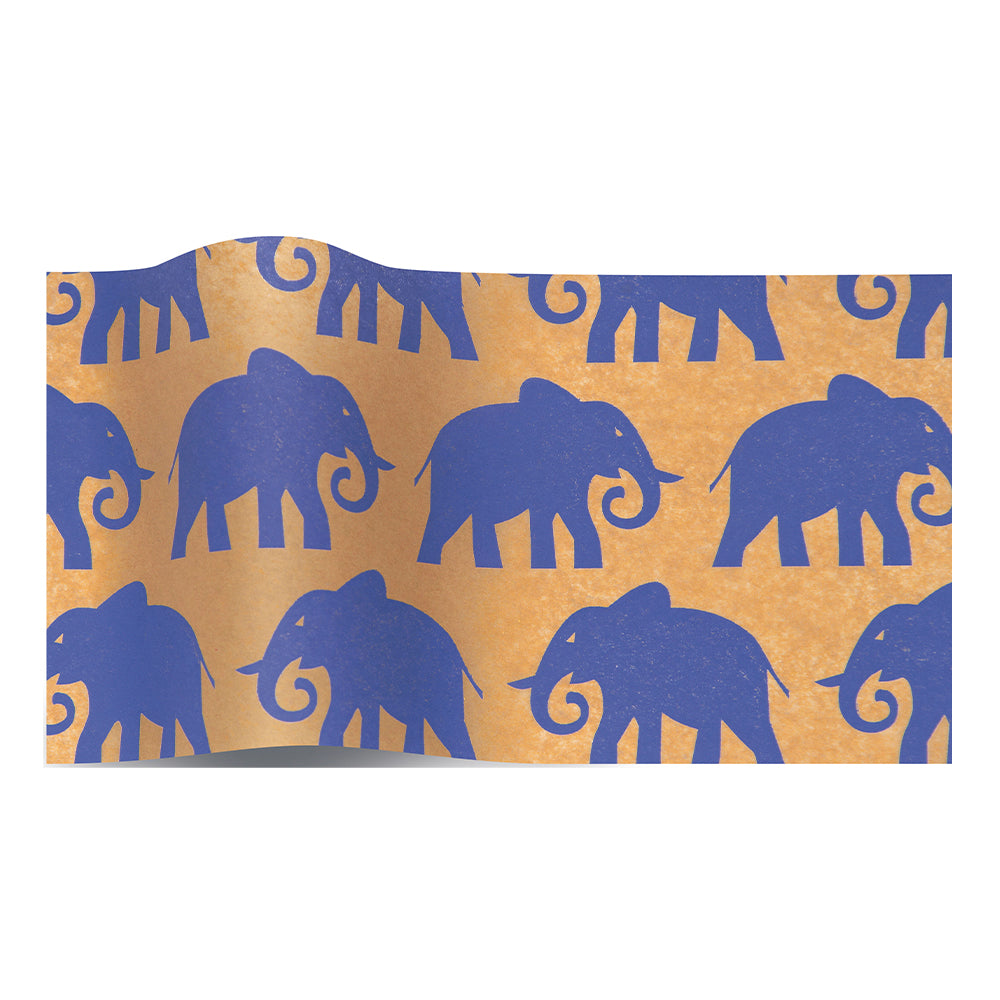 Blue Elephants on Kraft Tissue Paper 5 Sheets of 20 x 30" Satinwrap Tissue Wrapping Paper