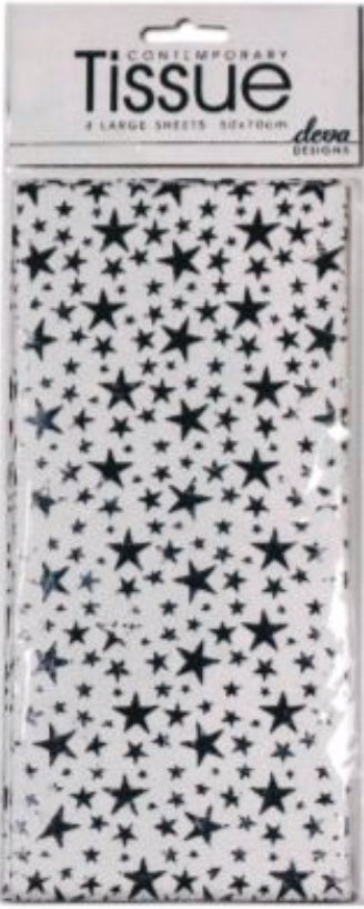 Foil Star Silver Tissue Paper 4 Sheets of 20 x 30" Deva Tissue Wrapping Paper