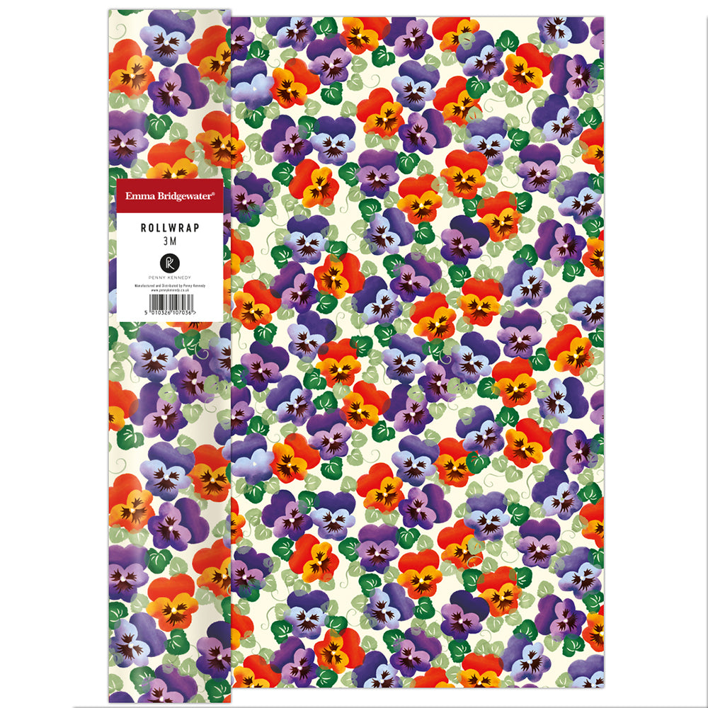Emma Bridgewater PURPLE PANSY Roll Wrap 3 m x 70 cm