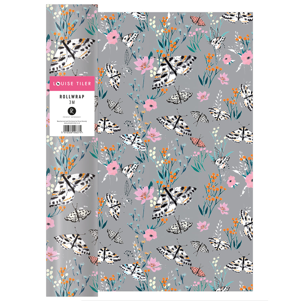 Louise Tiler Grey Floral Roll Wrap 3 m x 70 cm