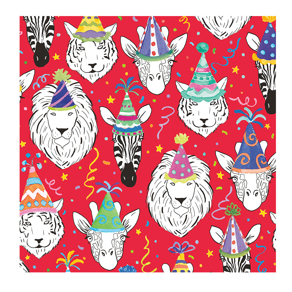 Red Safari Animals Caspari Roll Wrap