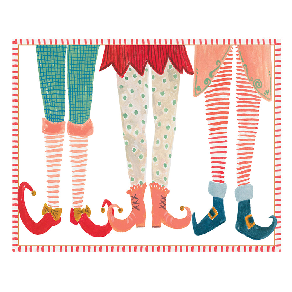 Caspari Christmas Cards Elf Stocking 96mm x 120mm 5 in a pack with envelopes