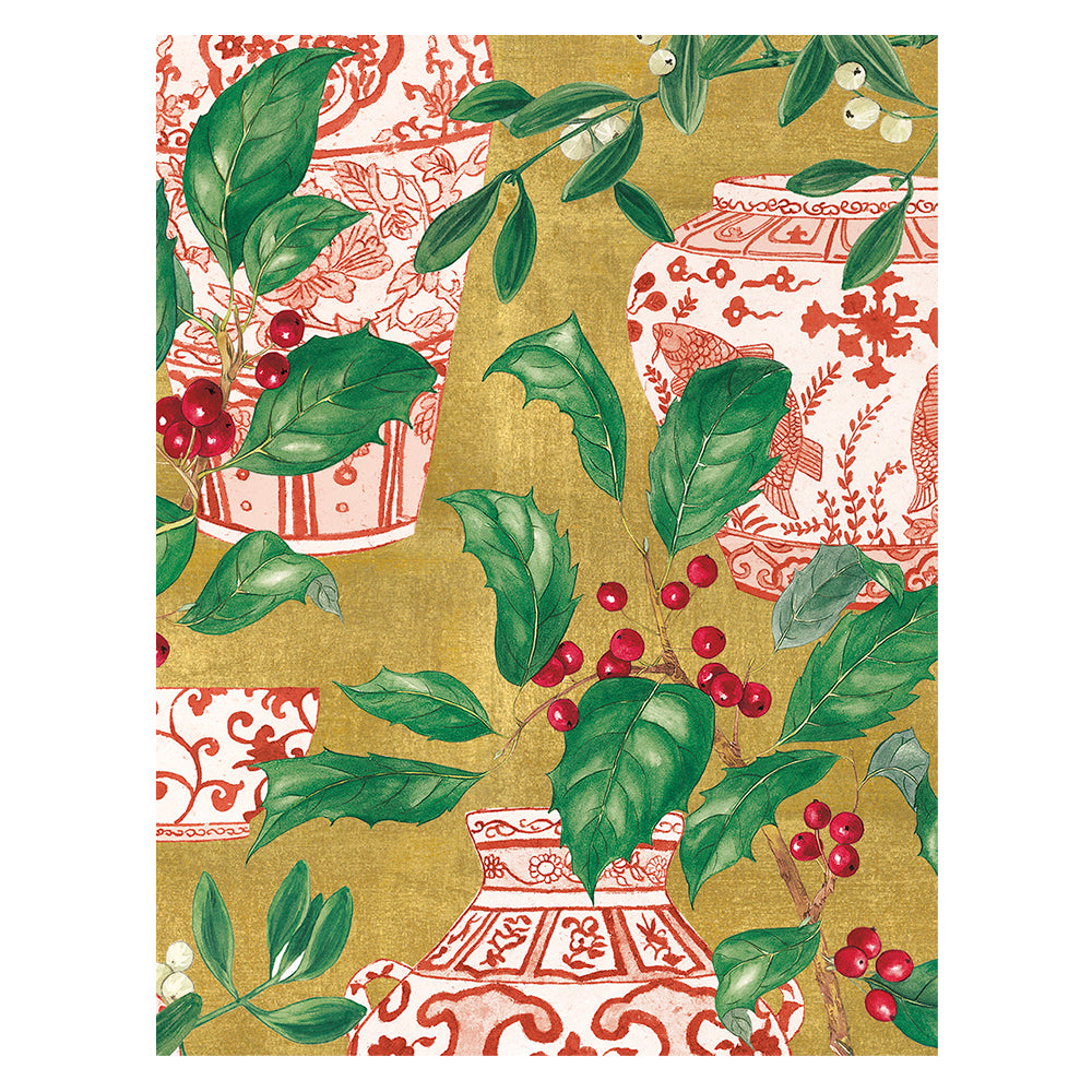Caspari Christmas Cards Holly and Porcelain 118mm x 153mm 5 in a pack with envelopes