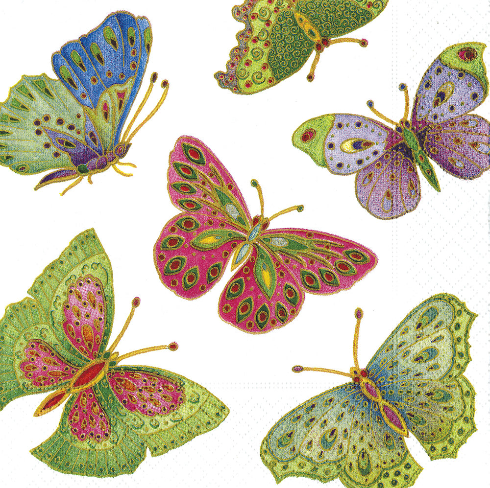 Jeweled Butterflies Caspari Paper Cocktail Napkins 25 cm square 3 ply 20 pack