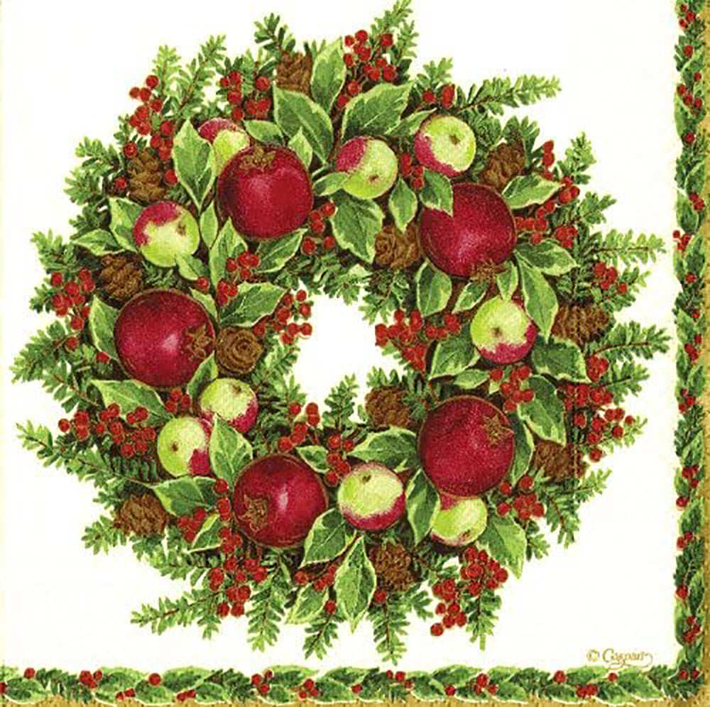 Williamsburg Wreath Red Green Fruits Caspari Paper Lunch Napkins 33 cm sq 3 ply 20 pack