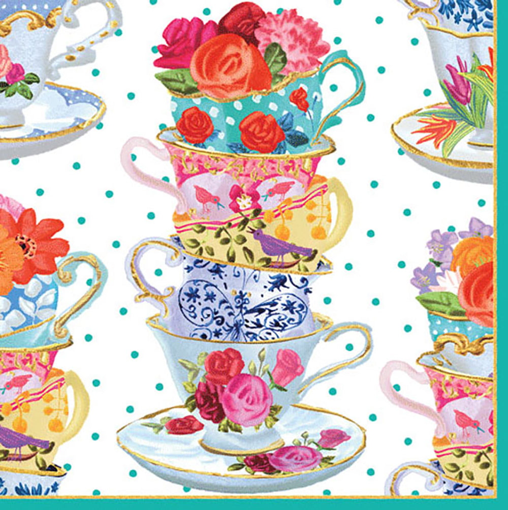 Tea cups Floral Caspari Paper Cocktail Napkins 25 cm square 3 ply 20 pack