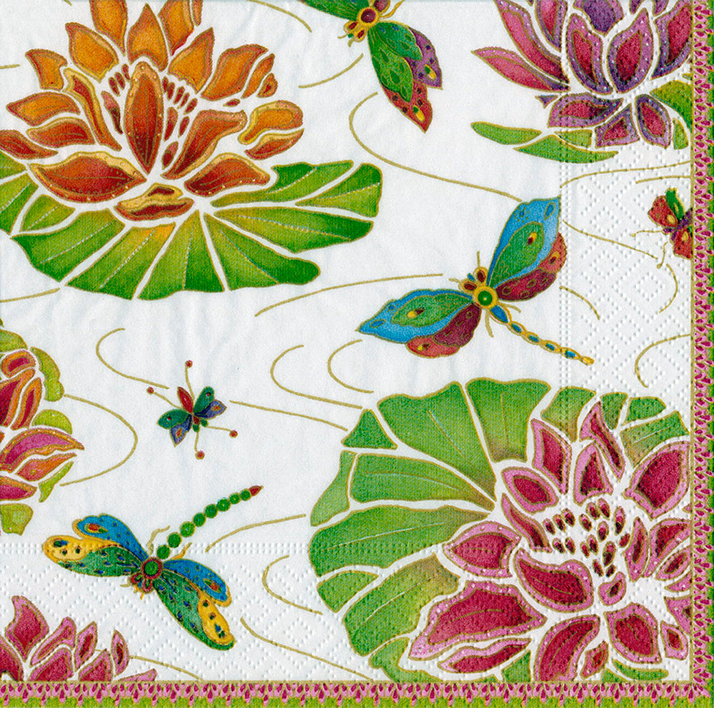 Jewelled Pond Caspari Paper Cocktail Napkins 25 cm square 3 ply 20 pack