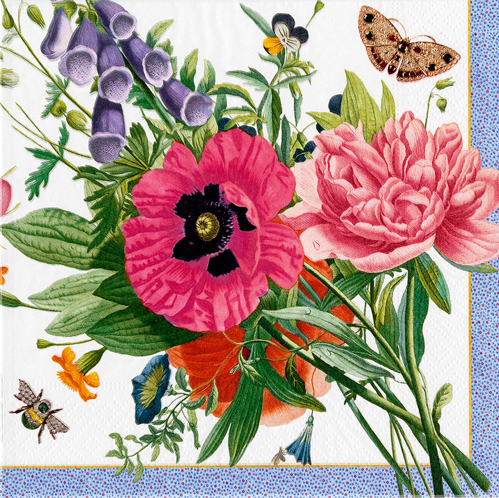 Blossoms & brooches butterfly bee floral Caspari Paper Cocktail Napkins 25 cm square 3 ply 20 pack