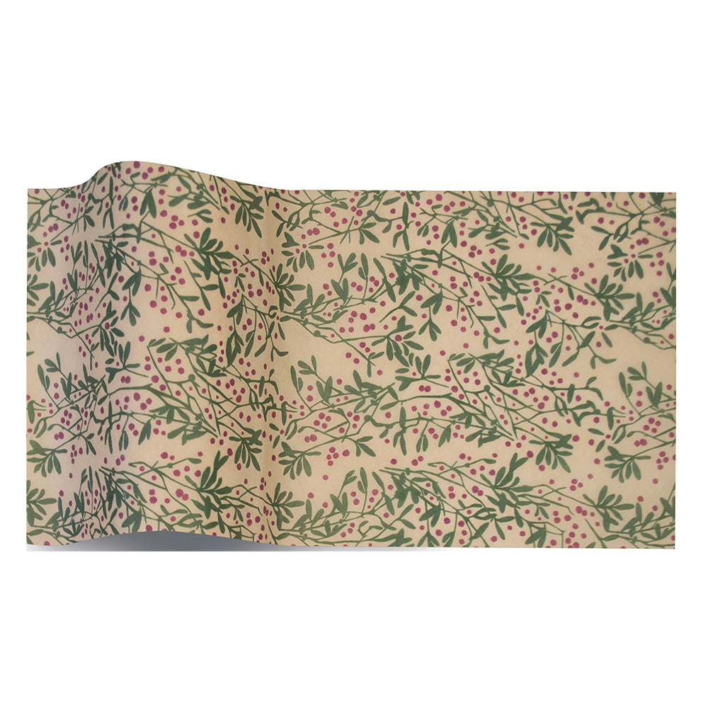 Happy Holly Days on Tan Christmas Tissue Paper 5 Sheets of 20 x 30" Satinwrap Tissue Wrapping Paper