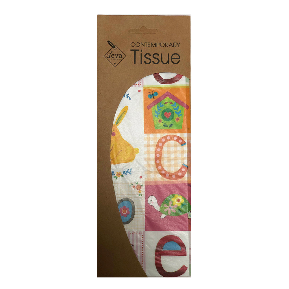 Patchwork Pink Alphabet Tissue Paper 4 Sheets of 20 x 30" Deva Tissue Wrapping Paper