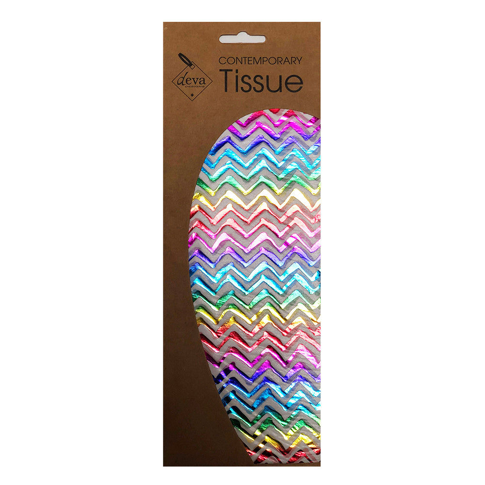 Muticolured Foil Zig Zag Tissue Paper 4 Sheets of 20 x 30" Deva Tissue Wrapping Paper