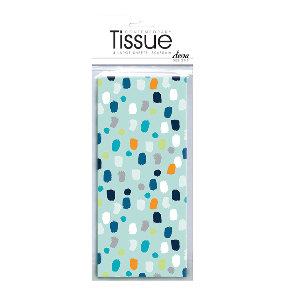 Pluto Cyan Blue Dots Tissue Paper 4 Sheets of 20 x 30" Deva Tissue Wrapping Paper