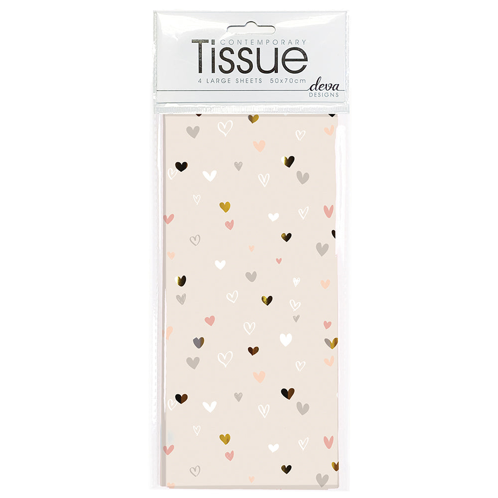 Mini hearts Cream Tissue Paper 4 Sheets of 20 x 30" Deva Tissue Wrapping Paper