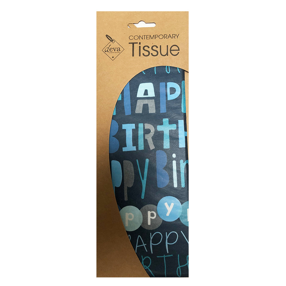 Birthday Font Blue Y15 Tissue Paper 4 Sheets of 20 x 30" Deva Tissue Wrapping Paper